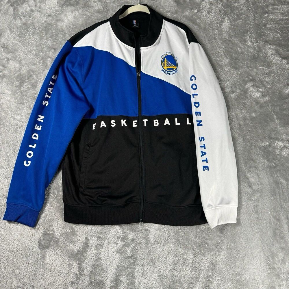 Golden State Warriors NBA Court Track Jacket Mens 2XL Blue White Wind Breaker